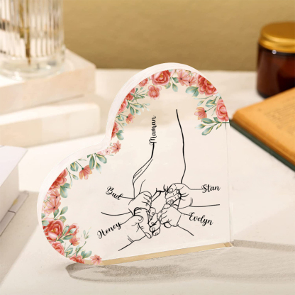 A mi mamá/abuela-Placa de acrílico en forma de corazón mano y manitas 2-6 nombres personalizados-Jessemade ES