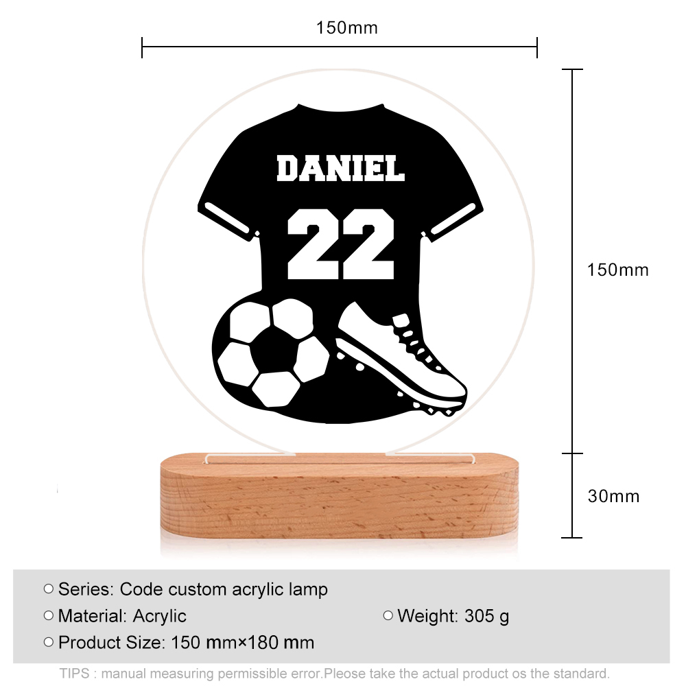 Lámpara Ilusión 3D Luz de Noche LED Fútbol con Nombre y Número Personalizados-Jessemade ES