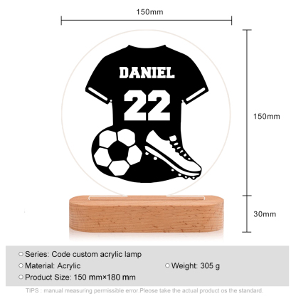 Lámpara Ilusión 3D Luz de Noche LED Fútbol con Nombre y Número Personalizados-Jessemade ES