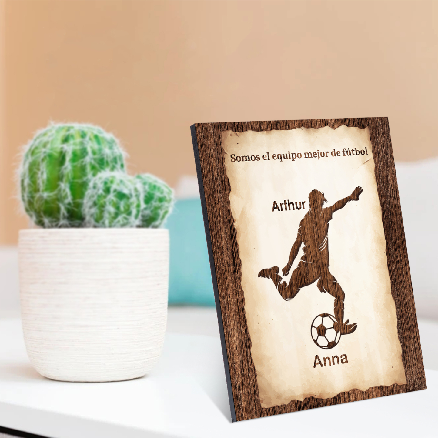 A mi papá - Lámina 2-7 nombres personalizados marco de madera equipo de fútbol-Jessemade ES