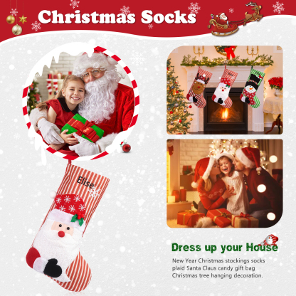 Adornos de medias navideñas con muñeco Bolsa de regalo 1 Nombre personalizado-Jessemade ES