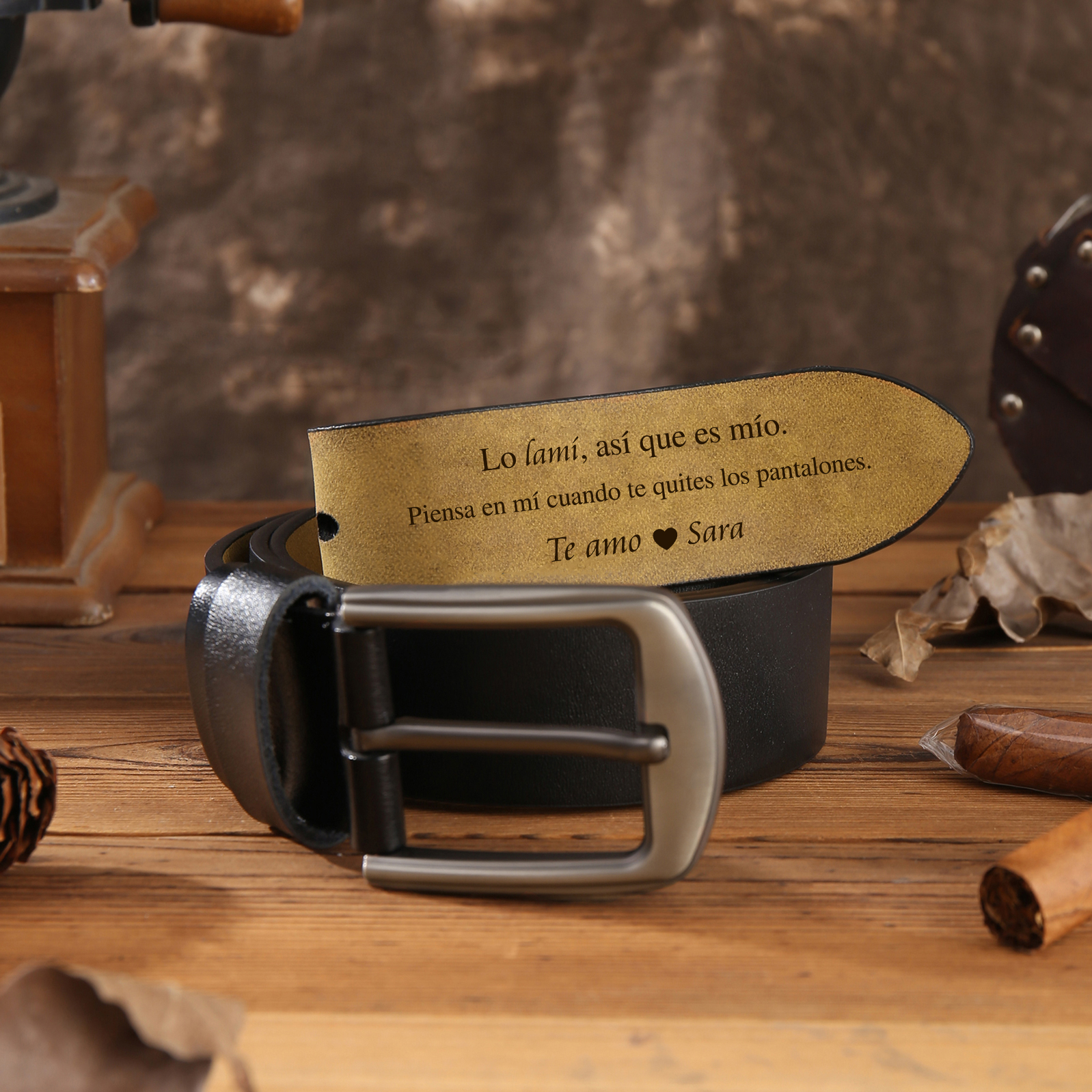 Cinturón de cuero para hombre con 1 nombre y 1 texto personalizados con frases amorosos regalo para pareja | Jessemade