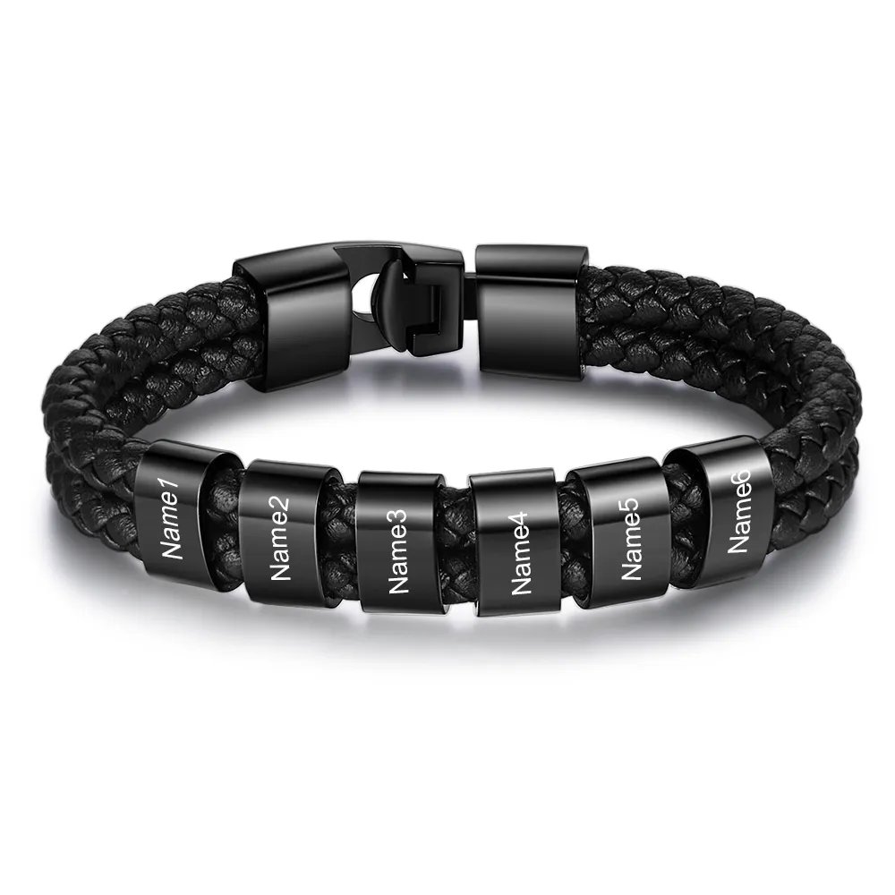 A MI PAPÁ-Pulsera de cuero trenzado 1-7 aros con 1-7 nombres personalizados pulsera de hombre 