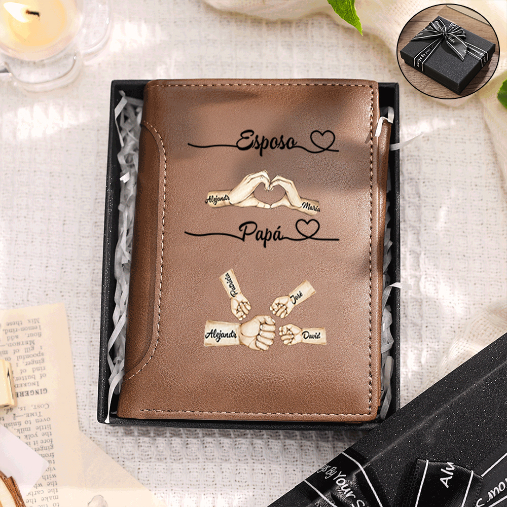 Cartera de Hombre Personalizada con Nombre y Diseño de Puño – Regalo Emotivo y Práctico para Papá, Esposo o Abuelo