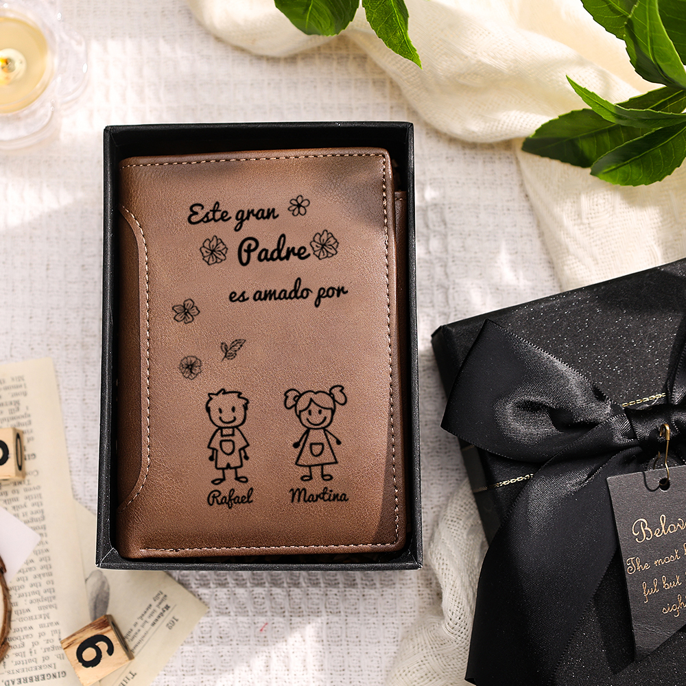 Cartera de piel con figura personalizada para papá