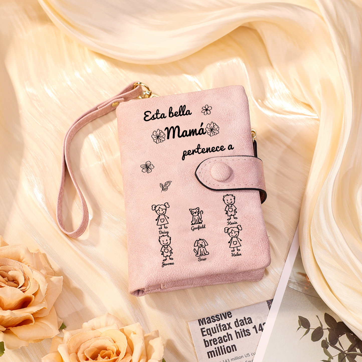 A mi mamá-Cartera, billetera con dibujos seleccionados 2 nombres personalizados monedero clásico para mujer | Jessemade