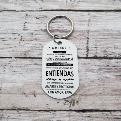 A mi hijo-Llavero de placa "mi propósito es amarte y protegerte" de papá personalizado con 1 nombre-Jessemade ES