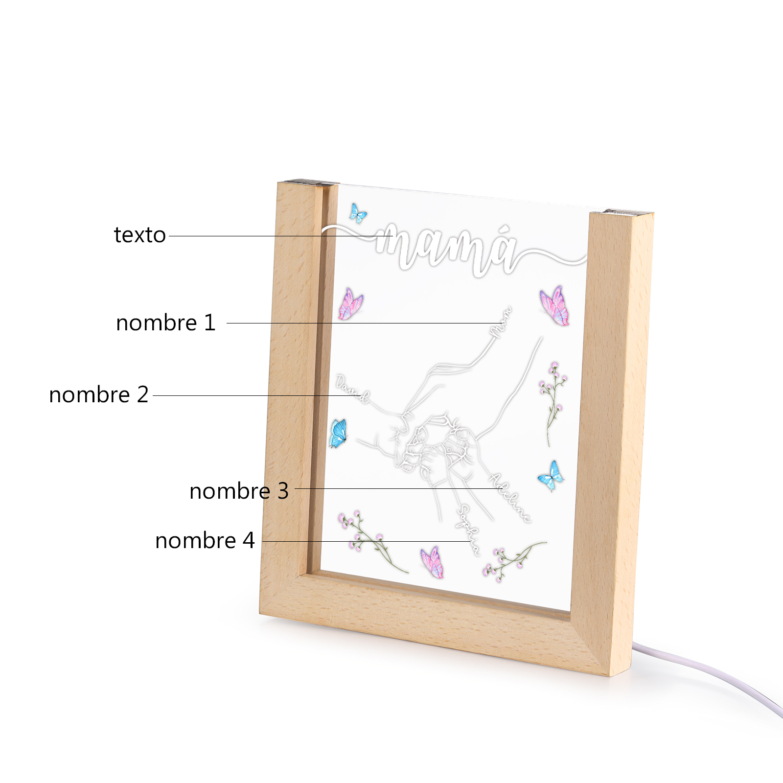 A mi mamá/abuela-Lámpara Personalizada con 2-6 Nombres y Texto "mano y manitas" 3D Ilusión Luz de Noche-Jessemade ES