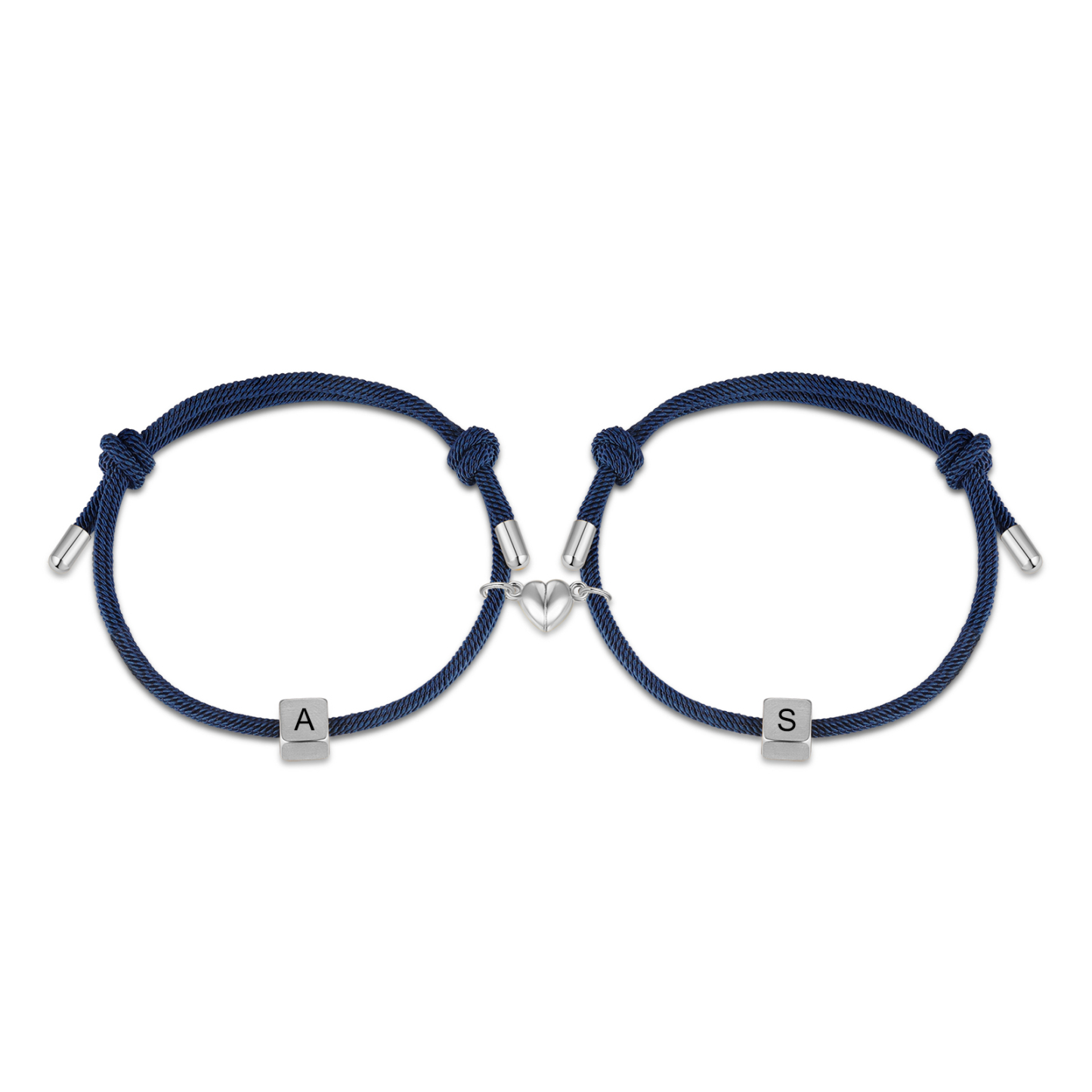 Pulseras de cuerda personalizadas para pareja con dije de corazón magnético grabado de dos letras-Jessemade ES