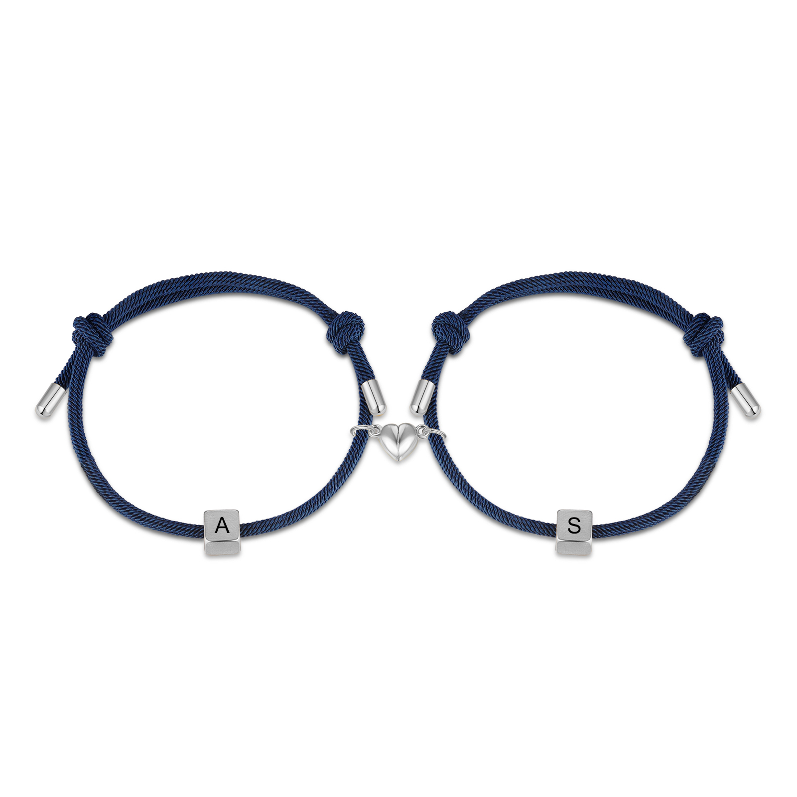 Pulseras de cuerda personalizadas para pareja con dije de corazón magnético grabado de dos letras-Jessemade ES