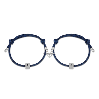 Pulseras de cuerda personalizadas para pareja con dije de corazón magnético grabado de dos letras-Jessemade ES
