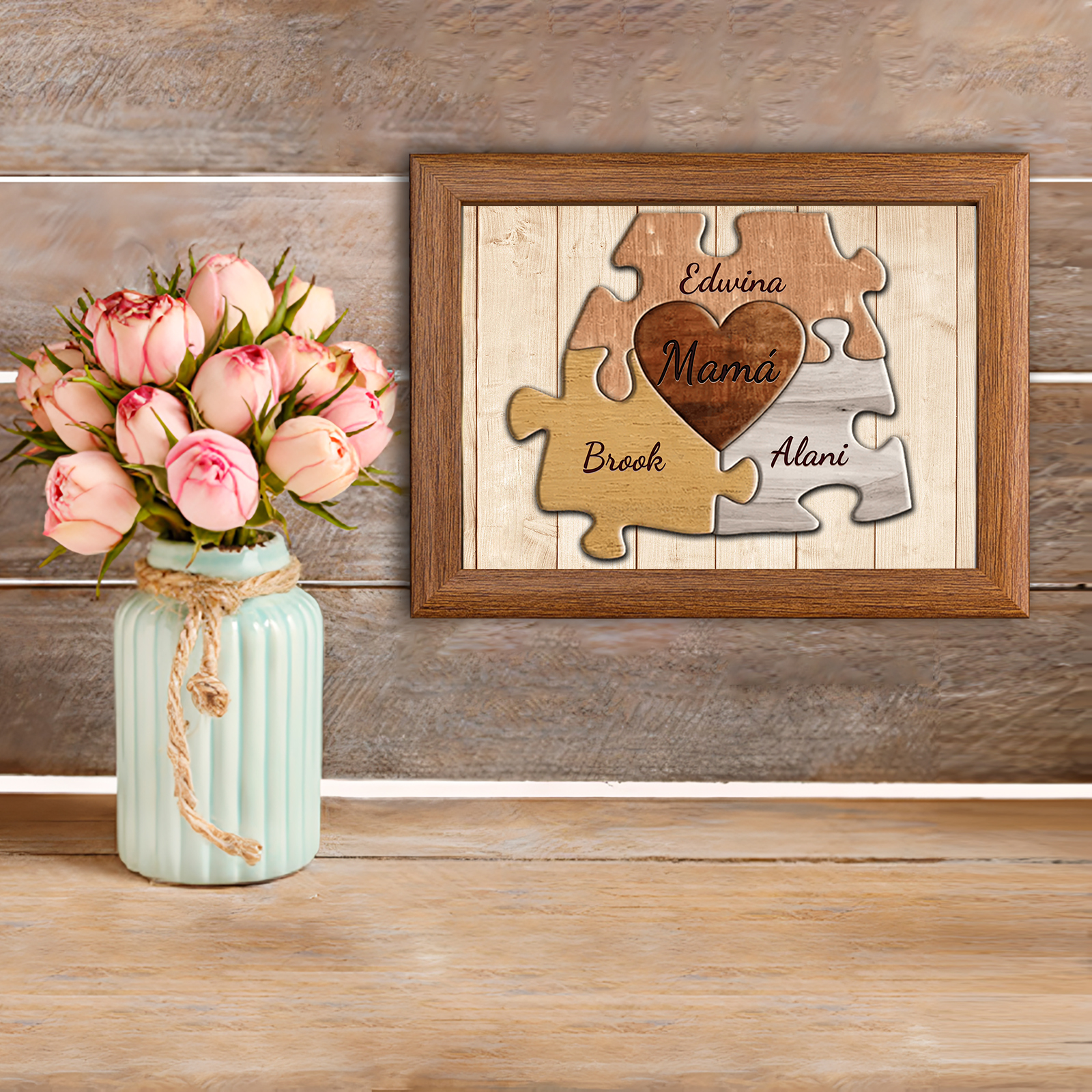 A mi mamá-Marco de 3-9 nombres personalizados rompecabezas de madera-Jessemade ES