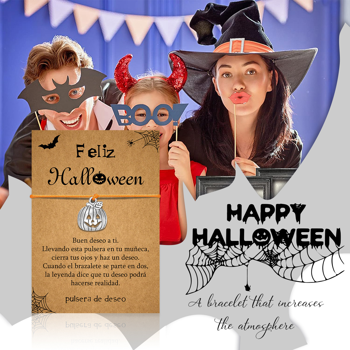 Pulsera de deseos-Unidad de pulsera y tarjeta de calabaza🎃 ¡Feliz Halloween!-Jessemade ES