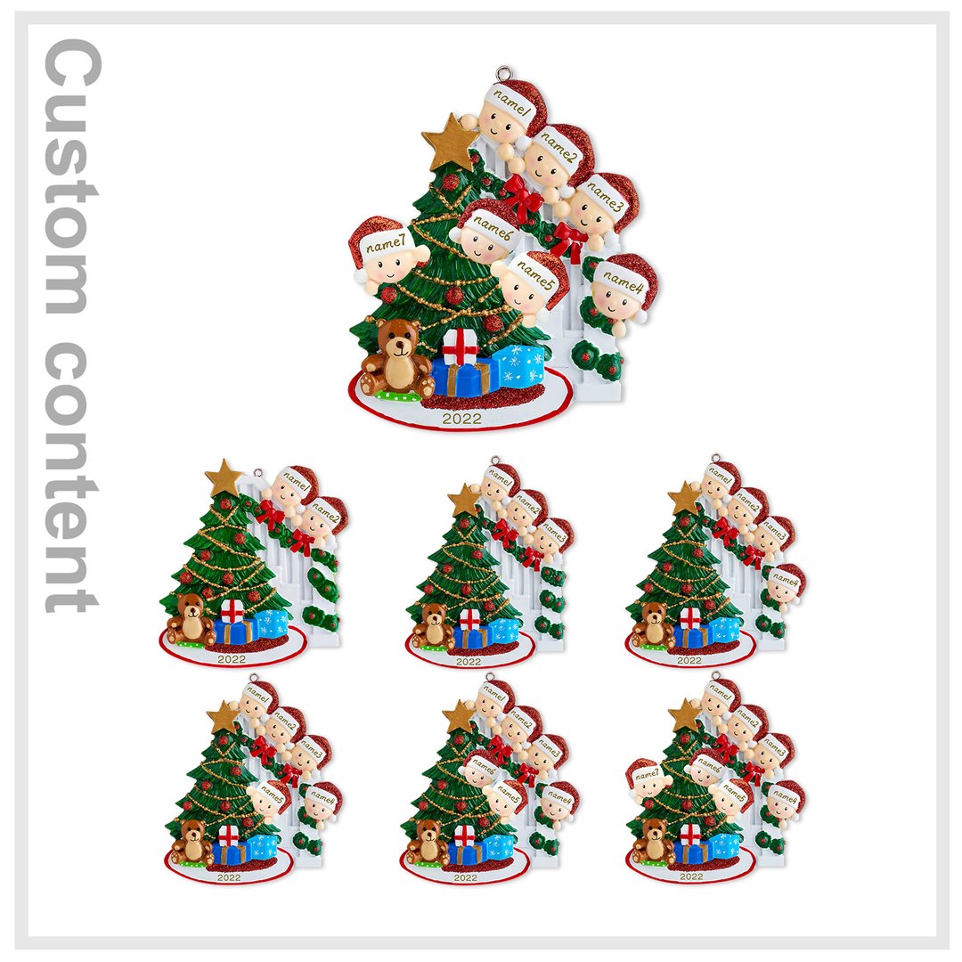 Navidad-Ornamentos muñecos navideños de resina familia 6 nombres personalizados con texto