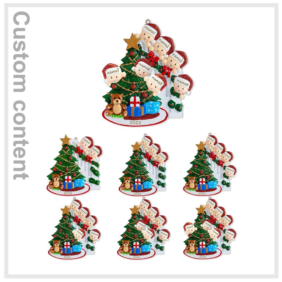 Navidad-Ornamentos muñecos navideños de resina familia 6 nombres personalizados con texto
