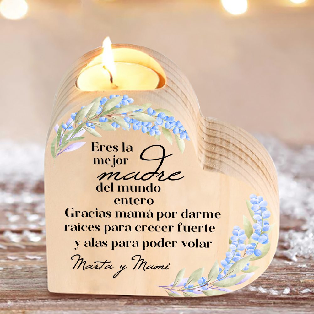 A mi mamá-Candelero con texto personalizado en forma de corazón de madera sin candela-Jessemade ES