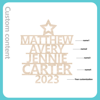 Navidad-Ornamento navideño de madera árbol de nombres con 4 nombres y año personalizados