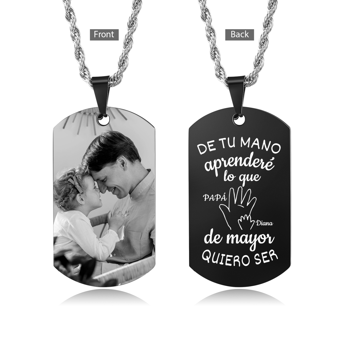 A MI PAPÁ-Collar "mano y manito" de placa personalizada con 2 nombres y foto-Jessemade ES