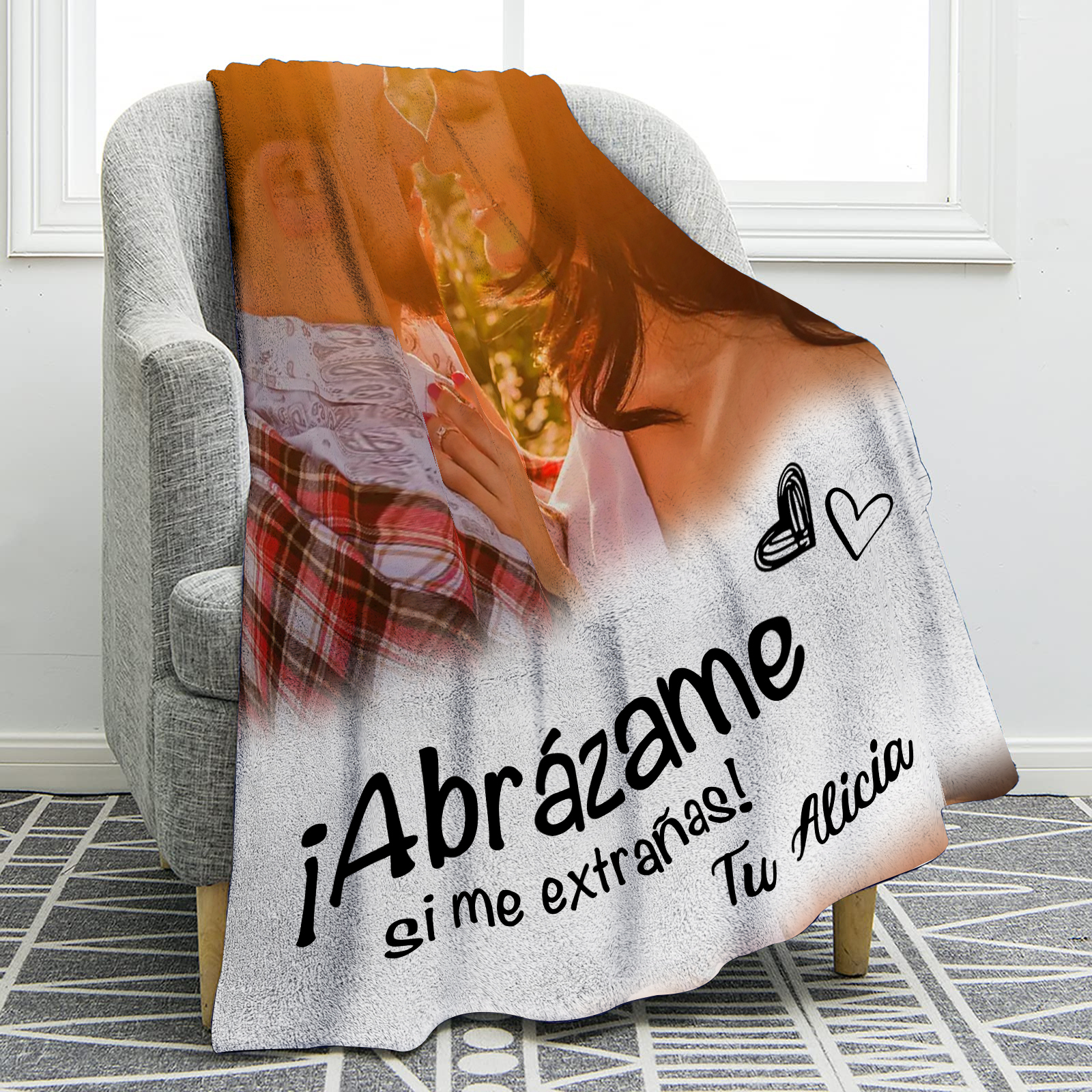 Pareja-Manta de buen calidad con foto personalizada con nombre-Jessemade ES