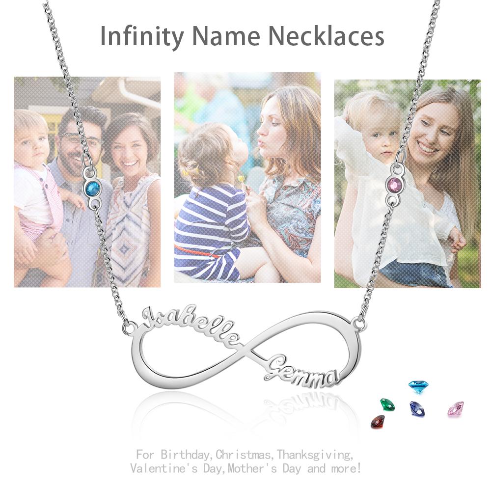 Collar para Mujer de "infinito" 2 Nombres y 2 Piedras de Nacimiento Personalizados