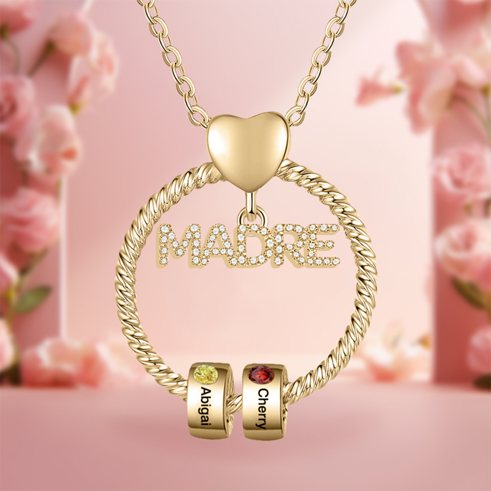 Collar con colgante de "MADRE" con 2 nombres y 2 piedras de nacimiento personalizados | Jessemade-Jessemade ES