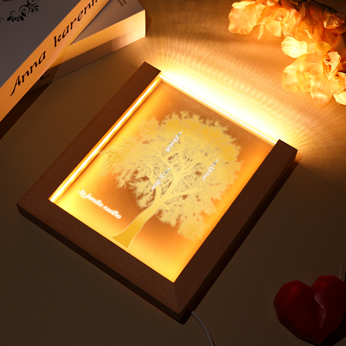 A mi mamá/abuela-Lámpara Personalizada con 2-8 Nombres y Texto "árbol" 3D Ilusión Luz de Noche-Jessemade ES