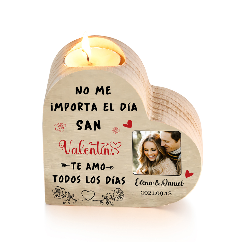 San Valentín-Candelero de madera para pareja con foto sin vela personalizado con nombres y fecha-Jessemade ES