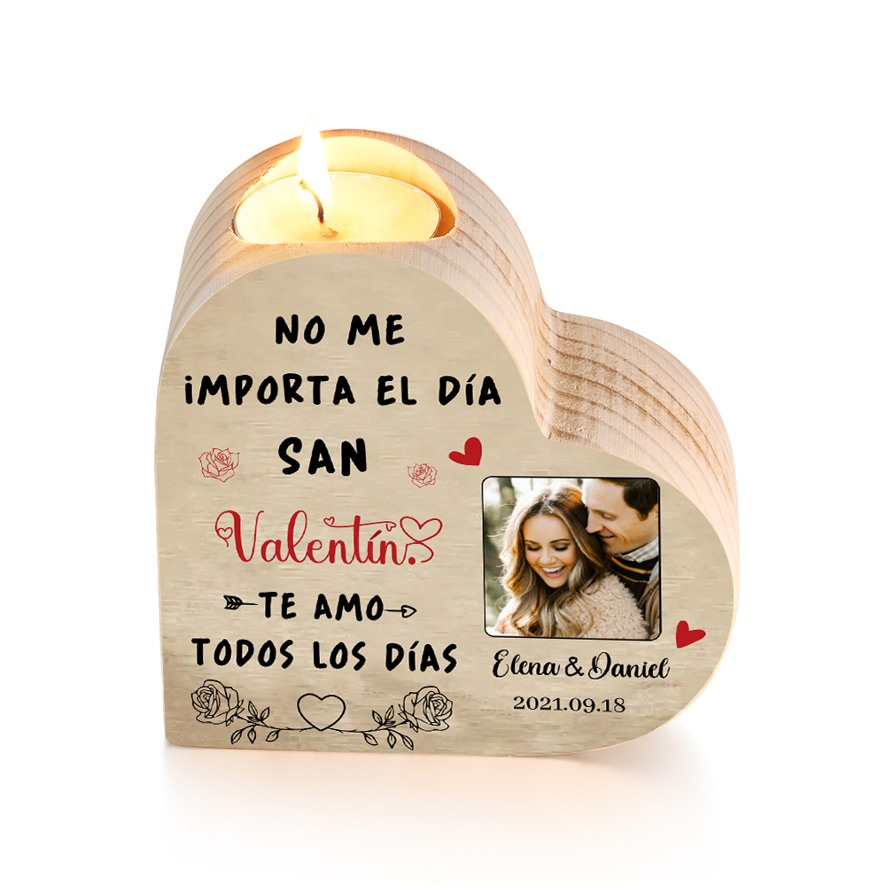 San Valentín-Candelero de madera para pareja con foto sin vela personalizado con nombres y fecha-Jessemade ES