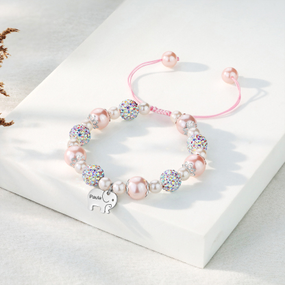Unidad de 2 pulseras de perlas para mamá e hija con dije personalizado de 2 nombres