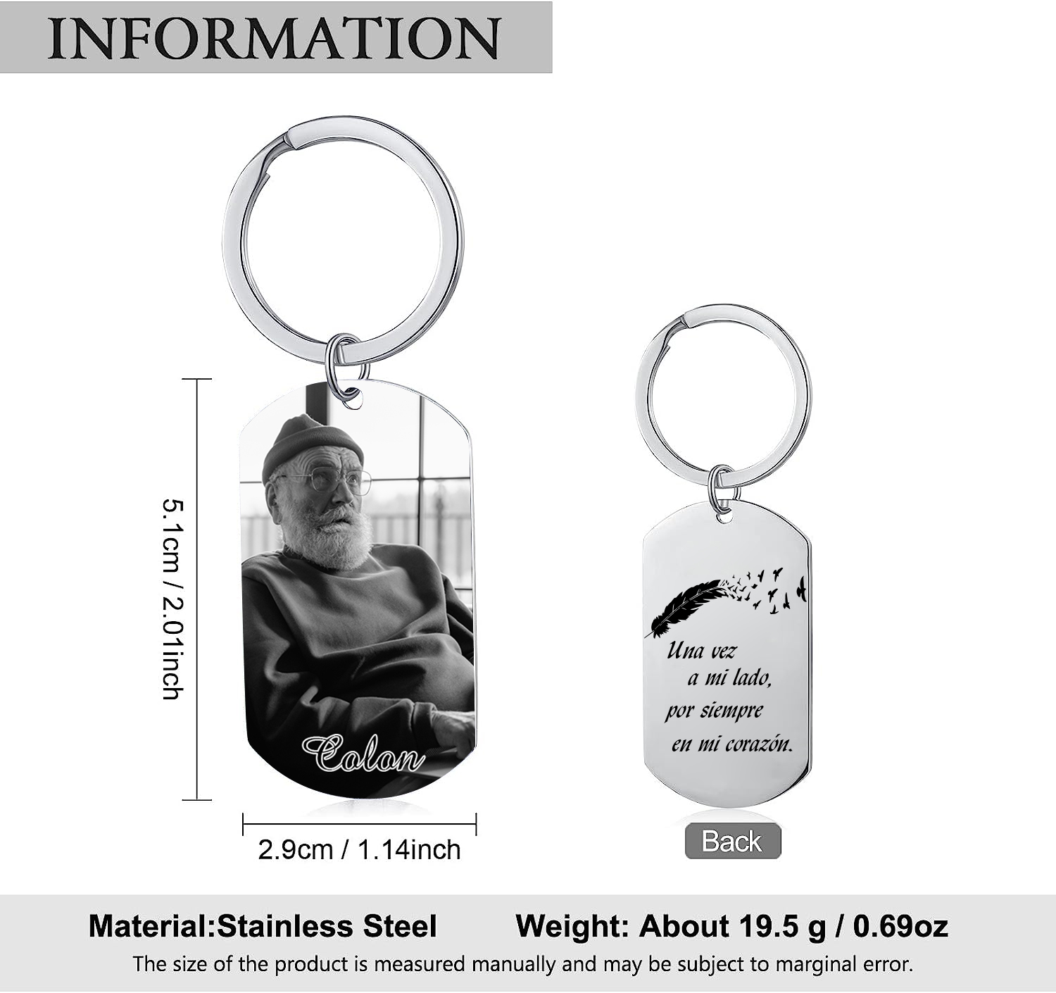 Llavero conmemorativo a un ser querido personalizado con foto y nombre-Jessemade ES