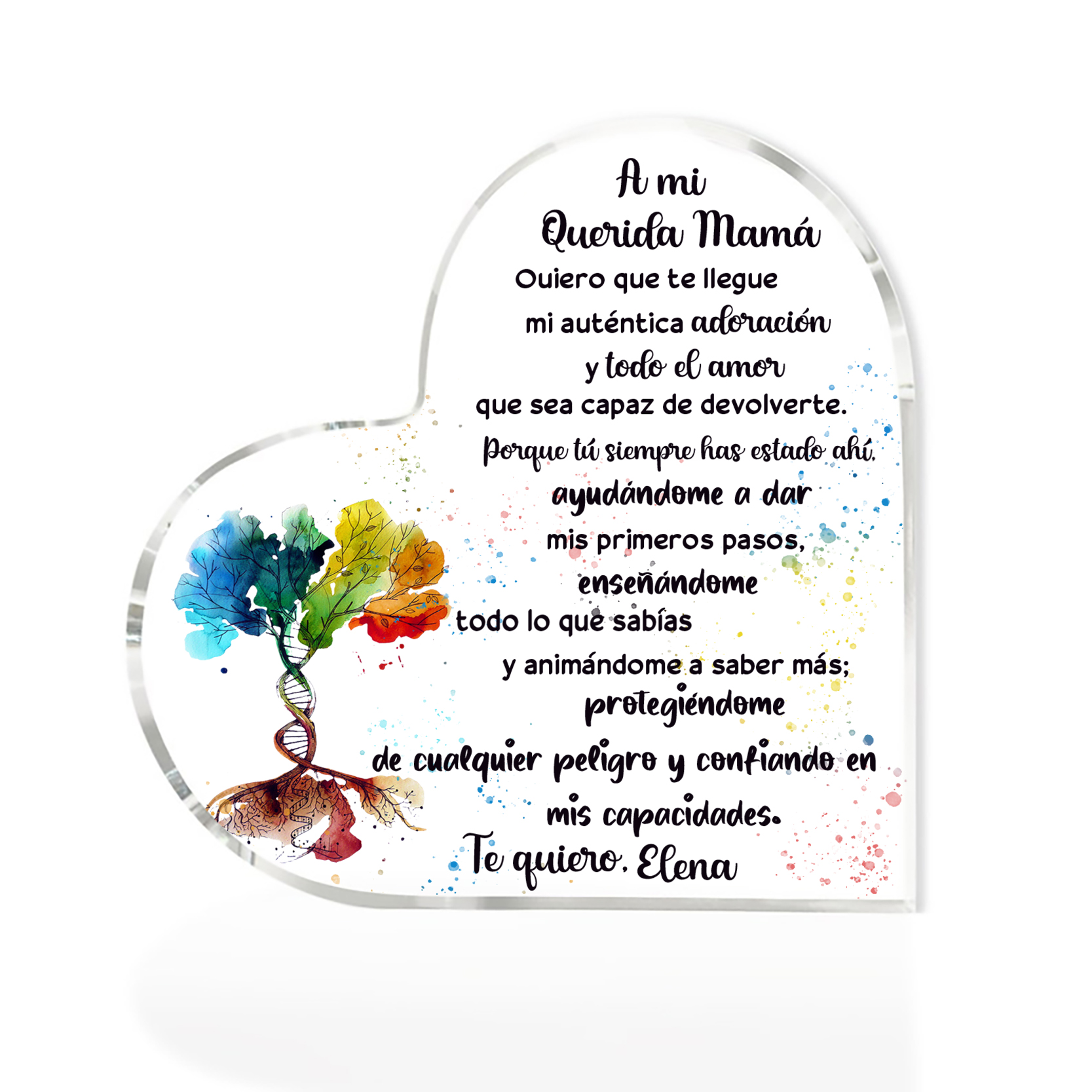 A mi mamá-Placa de acrílico en forma de corazón árbol y frases amorosos 1 nombre personalizado-Jessemade ES