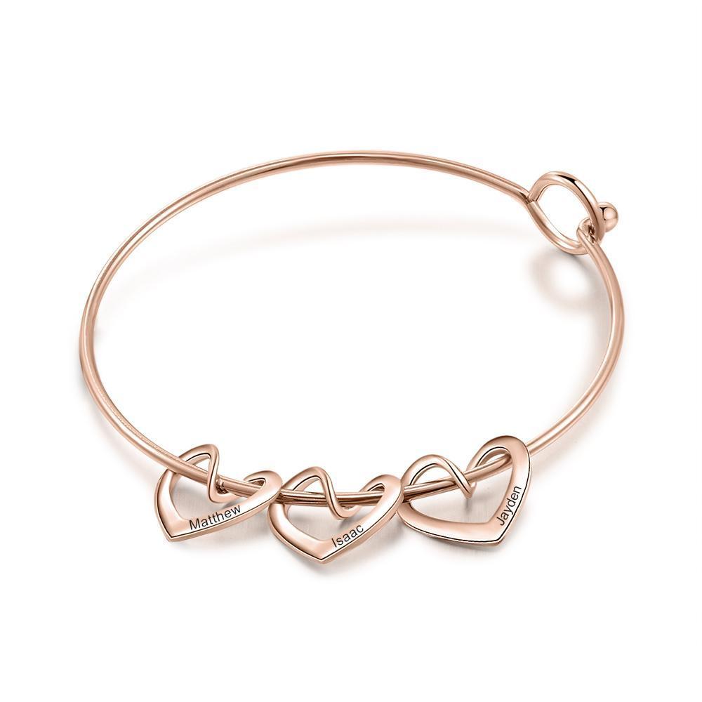 Pulsera con 3 nombres personalizados en 3 dijes de corazón-Jessemade ES