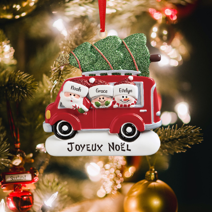 Navidad-Ornamento muñecos navideño de madera Papá Noel y niños texto y 3 nombres personalizados adorno del árbol-Jessemade ES