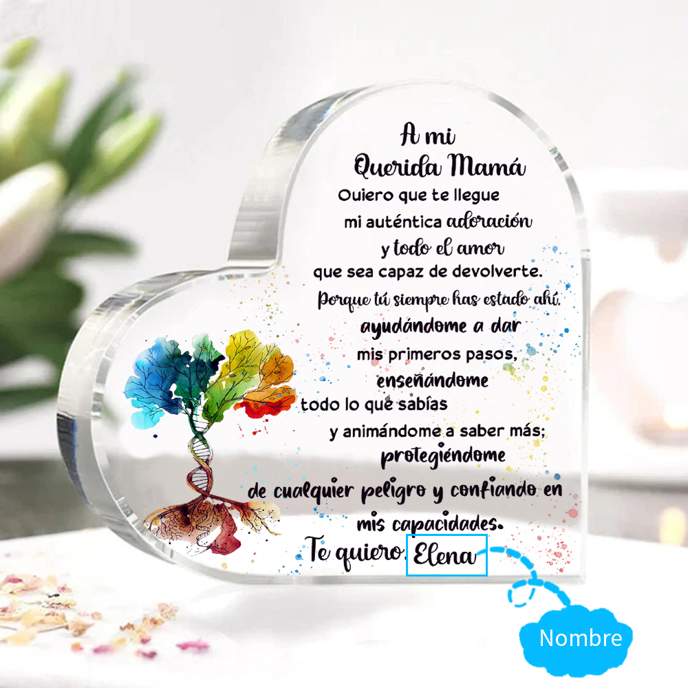 A mi mamá-Placa de acrílico en forma de corazón árbol y frases amorosos 1 nombre personalizado-Jessemade ES