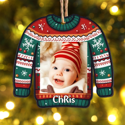 Navidad-Bebé Ornamento Navideño 1 nombre y foto personalizados en forma de suéter