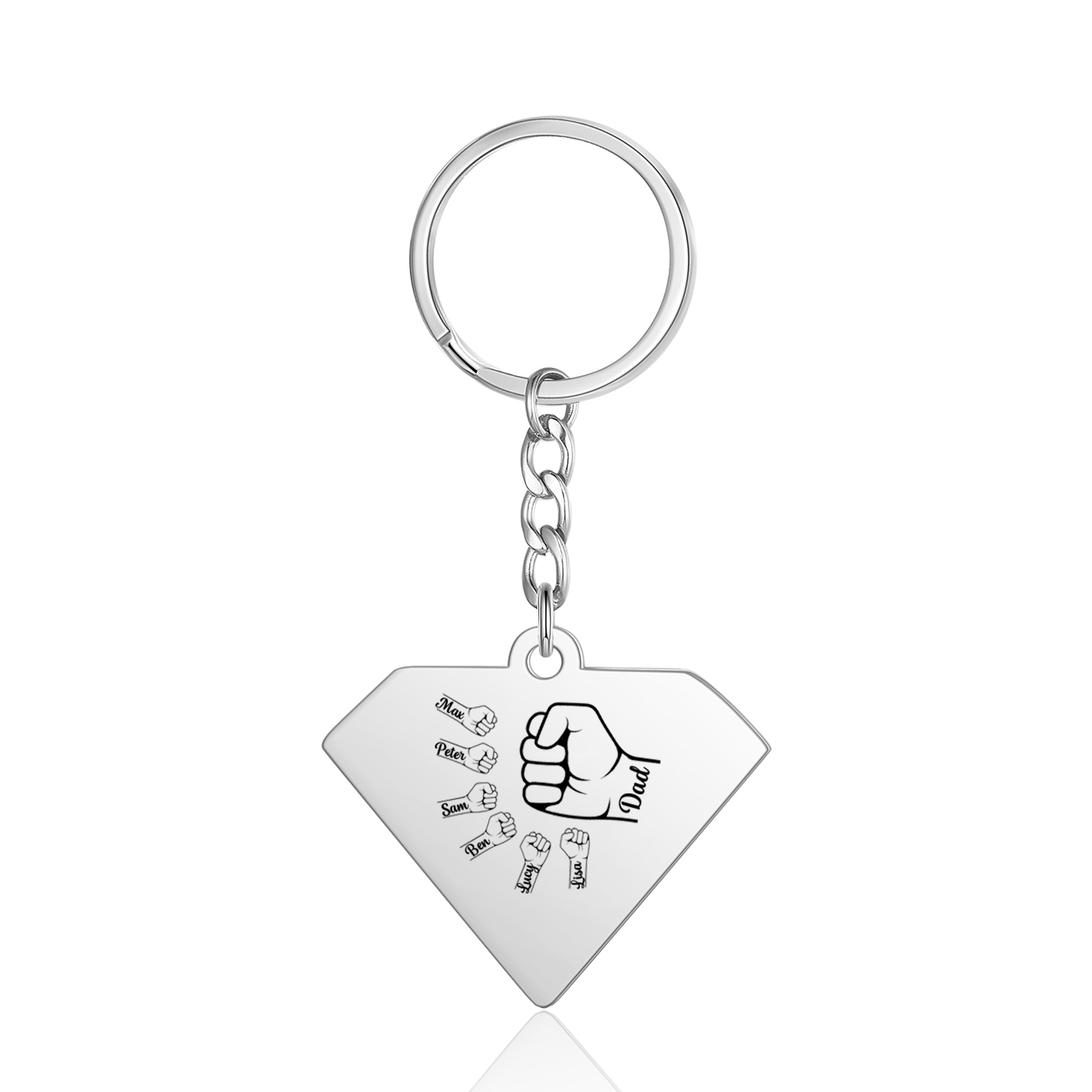 Llavero en forma de Superman puño con puño con 6 nombres personalizados con texto-Jessemade ES