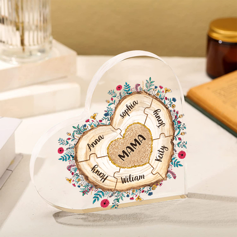 A mi mamá/abuela-Placa de acrílico "Corazones" en forma de corazón 7 nombres personalizados-Jessemade ES