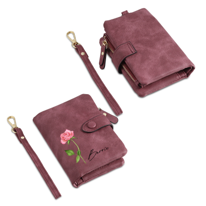 Cartera, billetera con 1 nombre y 1 flor de nacimiento personalizados monedero clásico para mujer