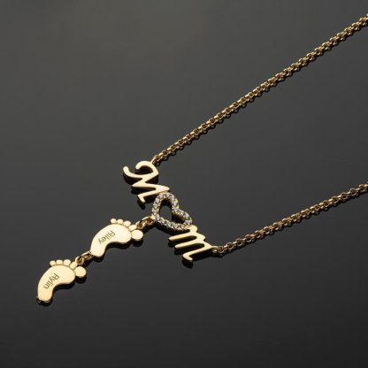 Collar "MoM" con colgante de huellas personalizadas con 2 nombres-Jessemade ES