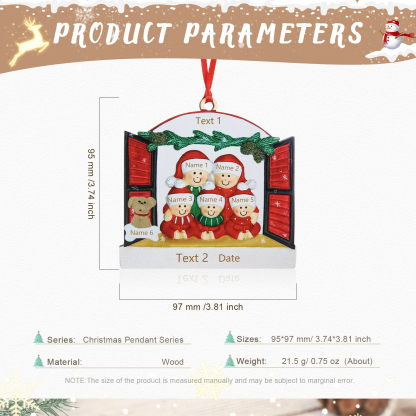 Navidad-Ornamento muñecos navideño de madera familia de 5 con perro y 2 textos y año personalizados adorno del árbol-Jessemade ES