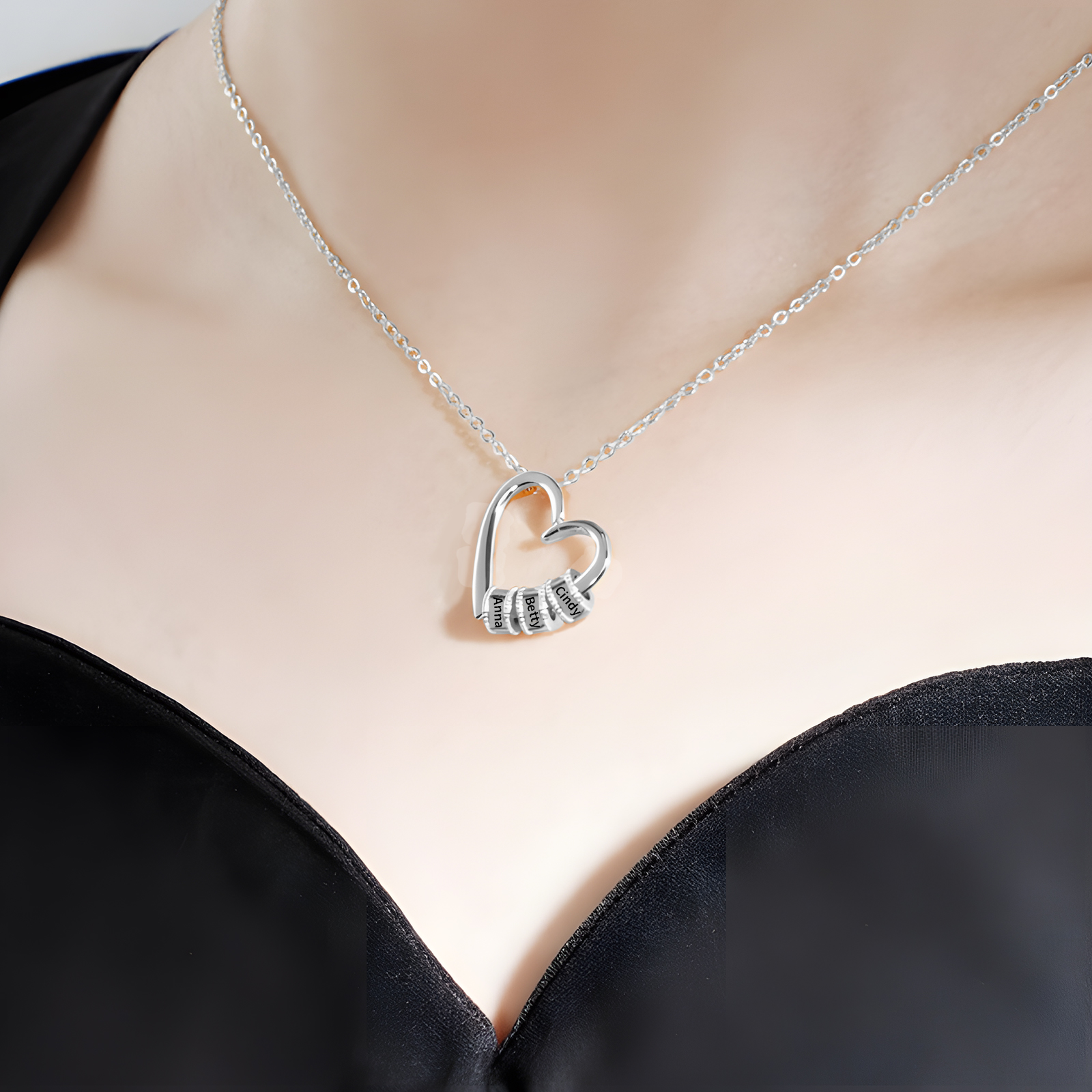 Collar colgante de corazón con 3 nombres personalizados en 3 aros-Jessemade ES