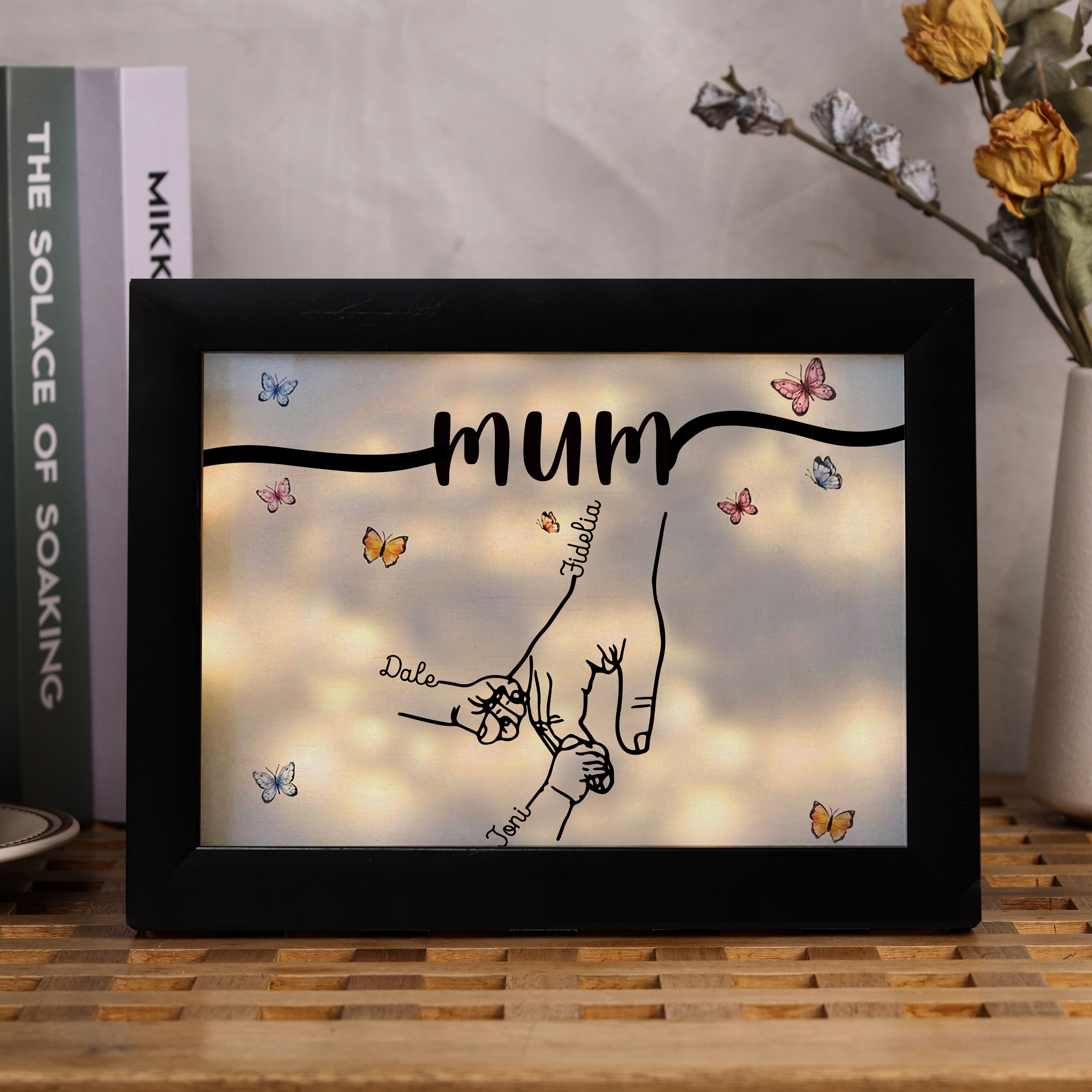 A mi mamá-Marco de 2-7 nombres y 1 texto personalizados de plástico con lámpara-Jessemade ES