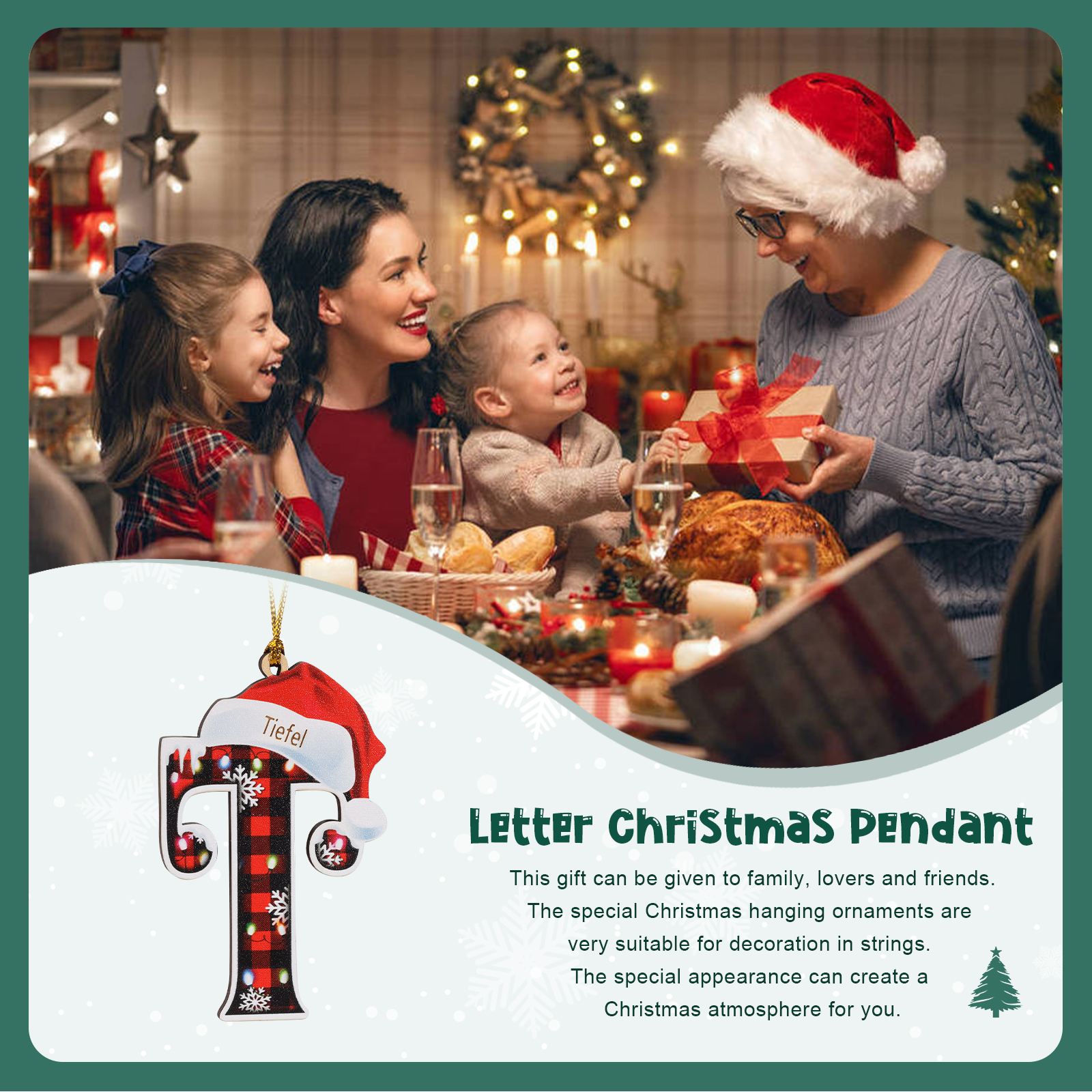 Navidad-Ornamentos Navideños de Madera Letra 1 Nombre Personalizado