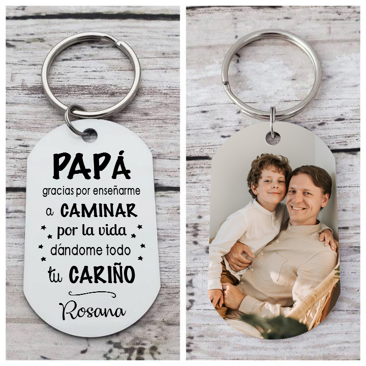 A mi papá-Llavero Personalizado con 1 Foto y 1 Nombre-Jessemade ES