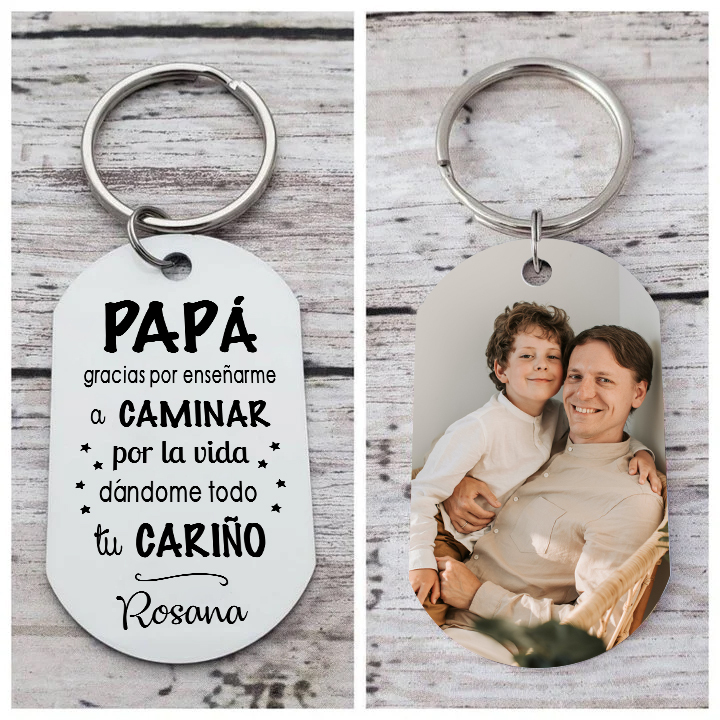 A mi papá-Llavero Personalizado con 1 Foto y 1 Nombre-Jessemade ES
