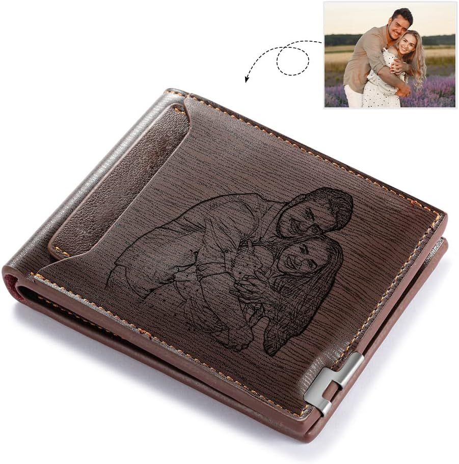 Pareja-Cartera, billetera con 1 foto y 3 textos personalizados, monedero clásico para hombre | Jessemade
