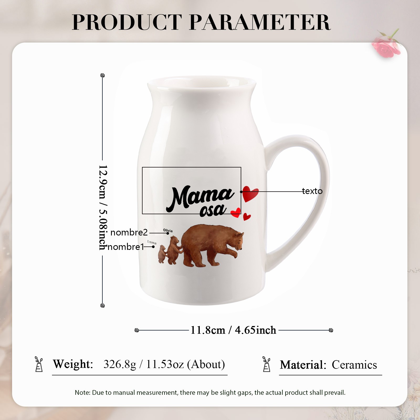 Florero de cerámica mamaosa y sus bebés 2-8 nombres personalizados con texto decoración del hogar-Jessemade ES