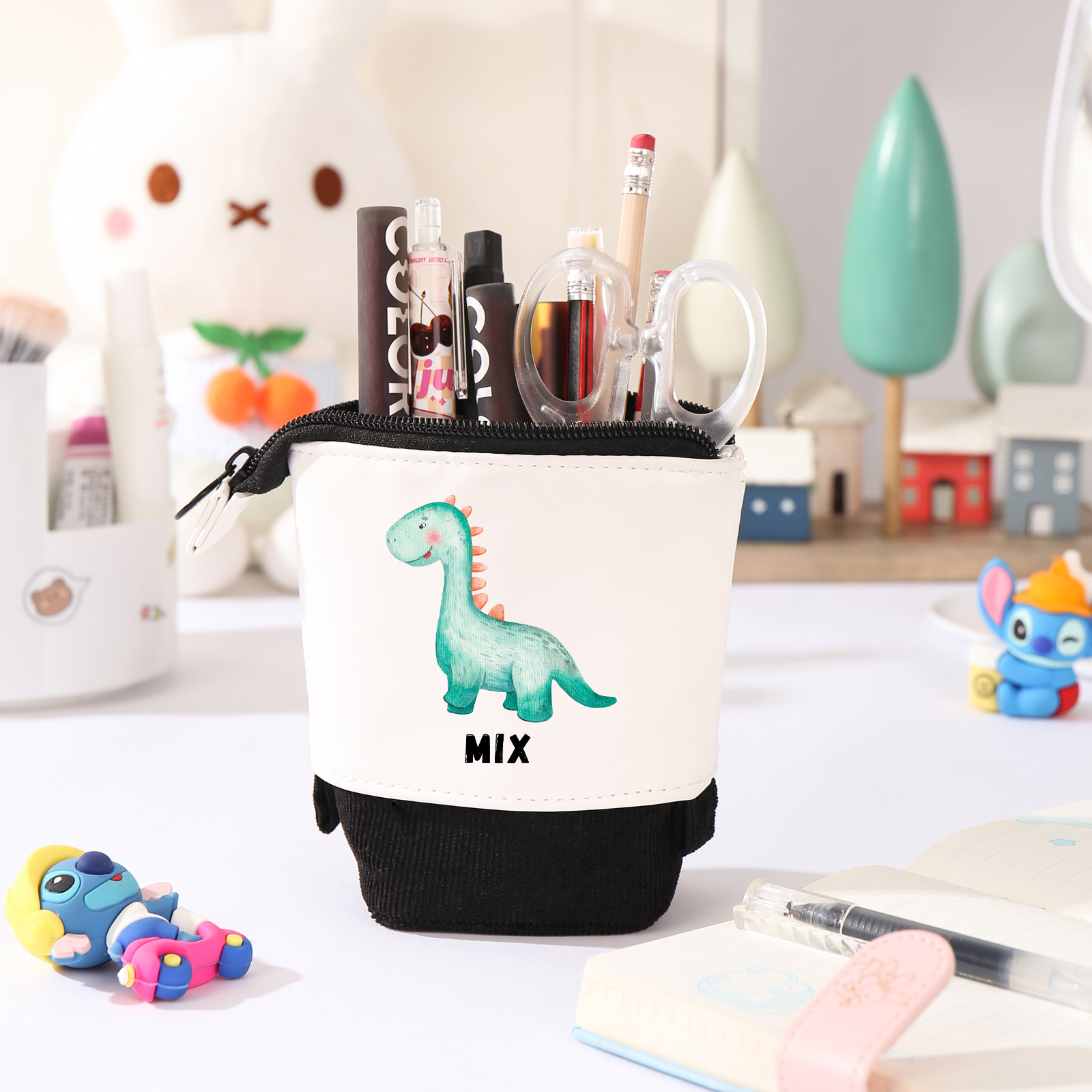 Estuche personalizado con nombre con diseños coloridos de dinosaurio para niños