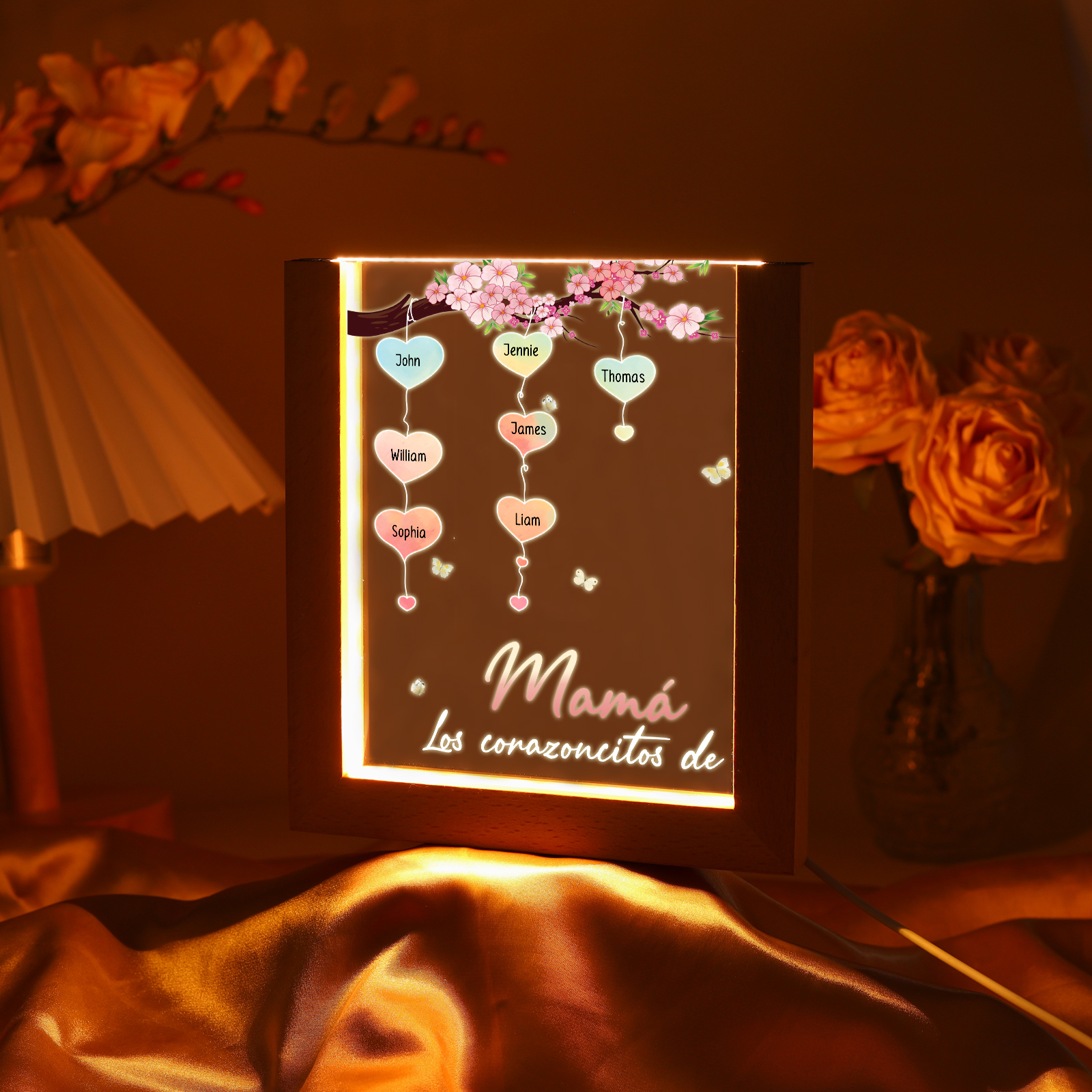 A mi mamá/abuela-Lámpara Personalizada con 2-8 Nombres y Texto "árbol y corazones" 3D Ilusión Luz de Noche-Jessemade ES