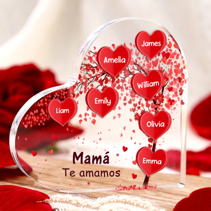 A mi mamá/abuela-Placa de acrílico "Corazones" en forma de corazón 7 nombres y 1 texto personalizados-Jessemade ES